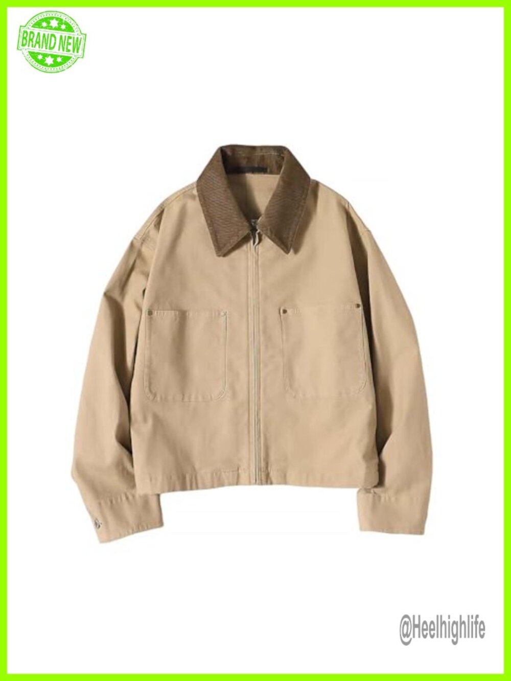 Women's Cropped Barn Jacket Corduroy Collar Lightweight Utility Zip Up Cotton
